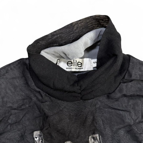 Micro Mesh Turtle Neck Graphic Long Sleeve Y2K Grunge Alt Goth MallCore - Picture 3 of 5